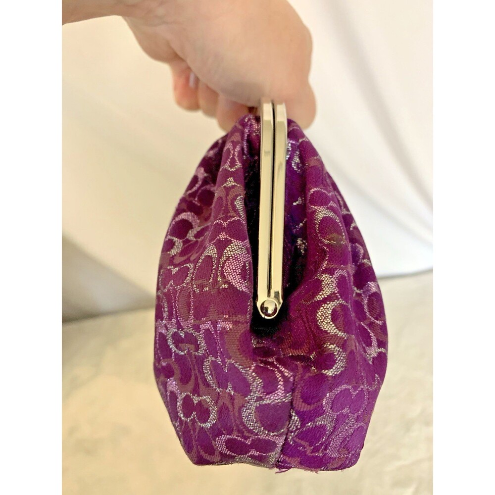 Coach Signature Optic Lurex Purple Silver Kisslock Large Clutch Wristlet Y2K - Picture 4 of 16